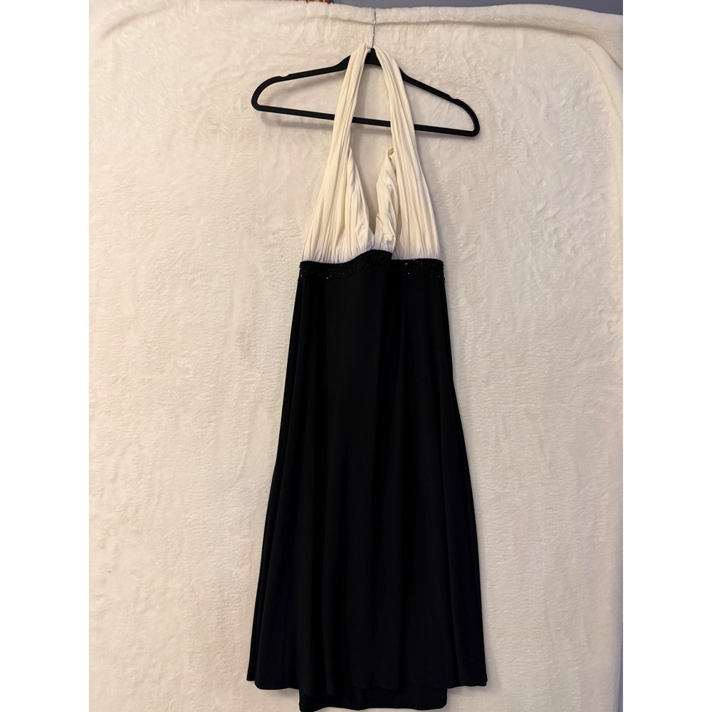 Jessica Howard Evenings Halter Dress 14 Black Cream Beaded Empire Waist Gown